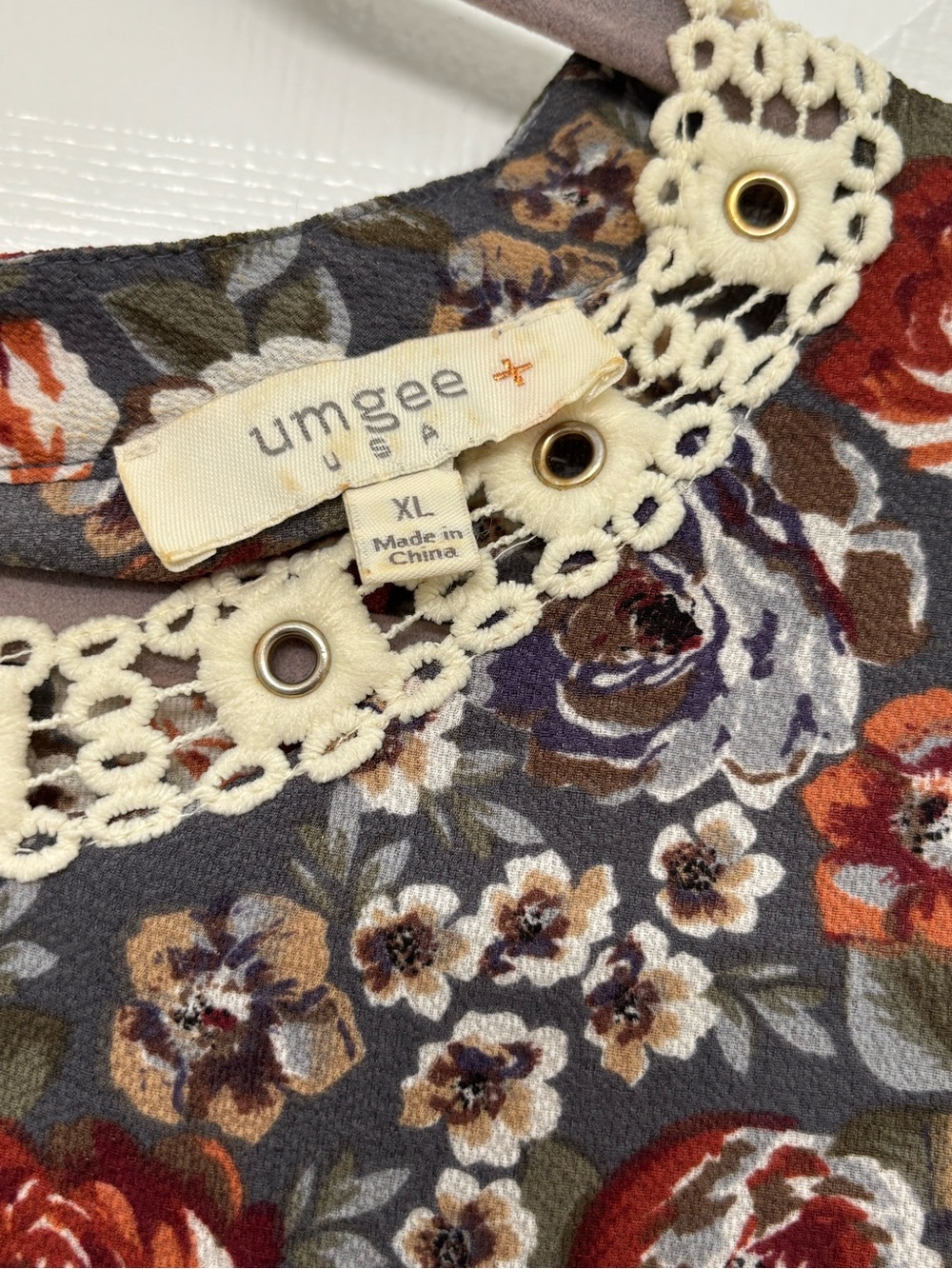 Umgee Women’s Crochet-Neck Floral Swing Dress in Gray 2XL - Picture 3 of 6